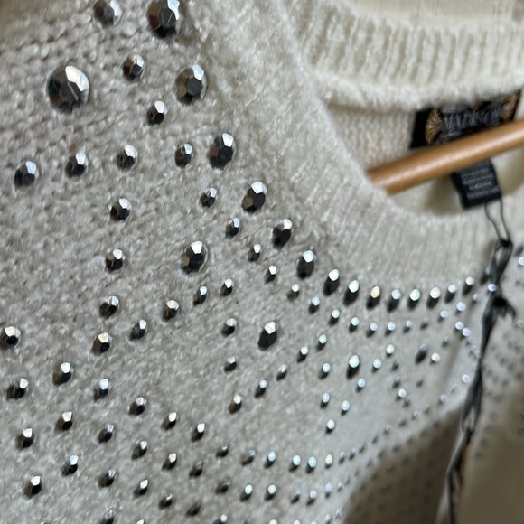 Cream crew neck Pull On Knit Sweater with gems - Picture 2 of 5